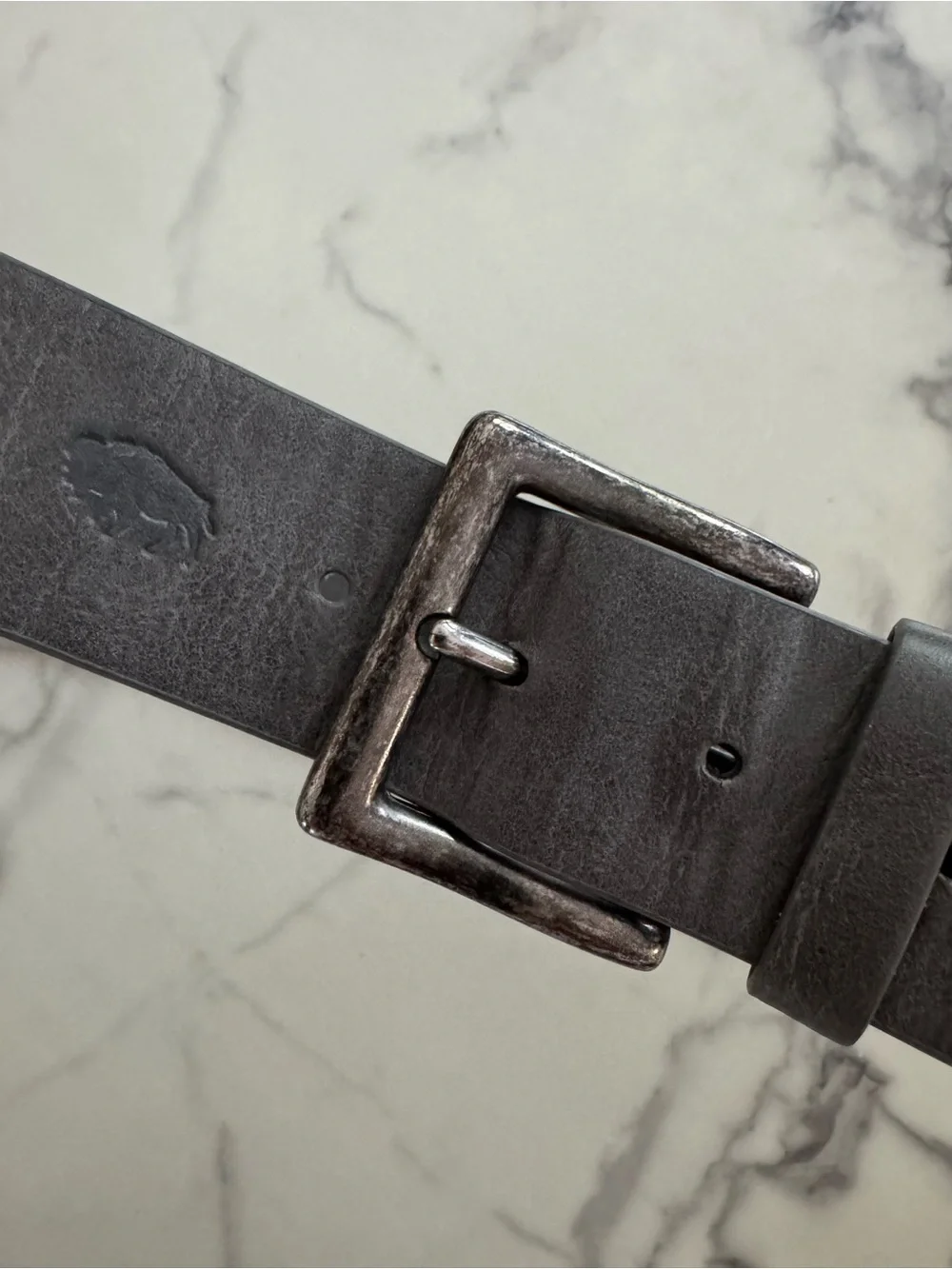 Men’s Buffalo David Bitton Gray Leather Belt w/ Orange “Seventy Three” Embossed